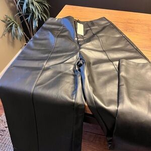 Commense Women’s Sleek Black Leather Flare Pants